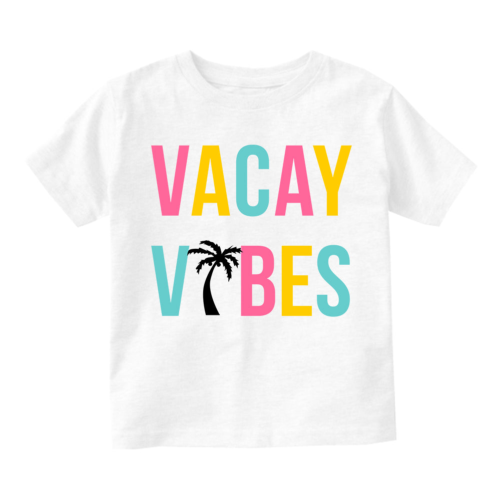 Colorful Vacay Vibes Palm Tree Toddler Boys Short Sleeve T-Shirt White