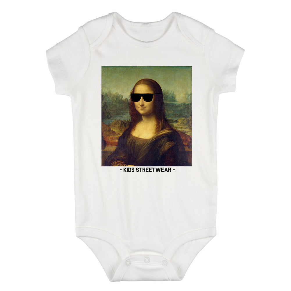 Cool Mona Lisa Sunglasses Infant Baby Boys Bodysuit White