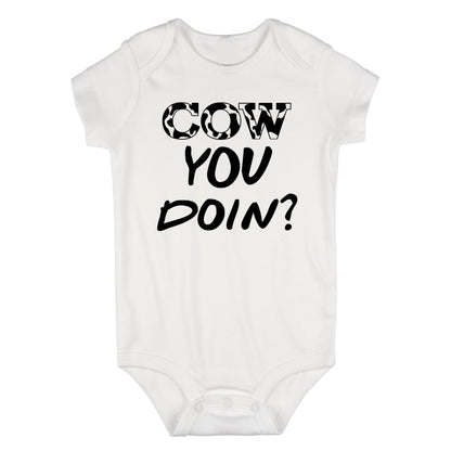 Cow You Doin Print Infant Baby Boys Bodysuit White