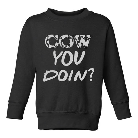 Cow You Doin Print Toddler Boys Crewneck Sweatshirt Black