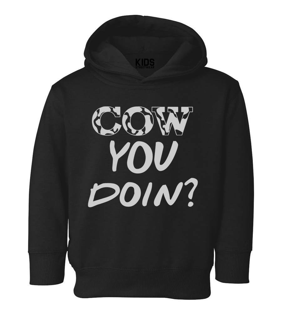 Cow You Doin Print Toddler Boys Pullover Hoodie Black