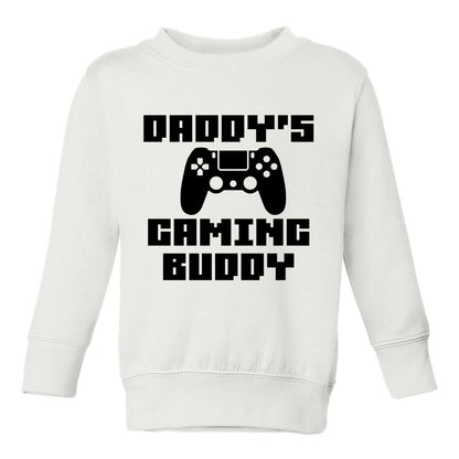 Daddys Gaming Buddy Toddler Boys Crewneck Sweatshirt White