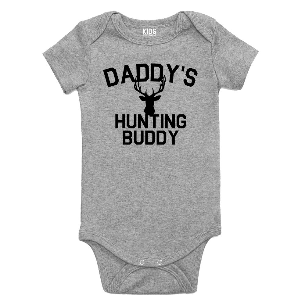 Daddys Hunting Buddy Deer Antlers Baby Bodysuit One Piece Grey