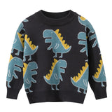 Dark Grey Blue Dinosaur All Over Toddler Boys Knitted Sweater