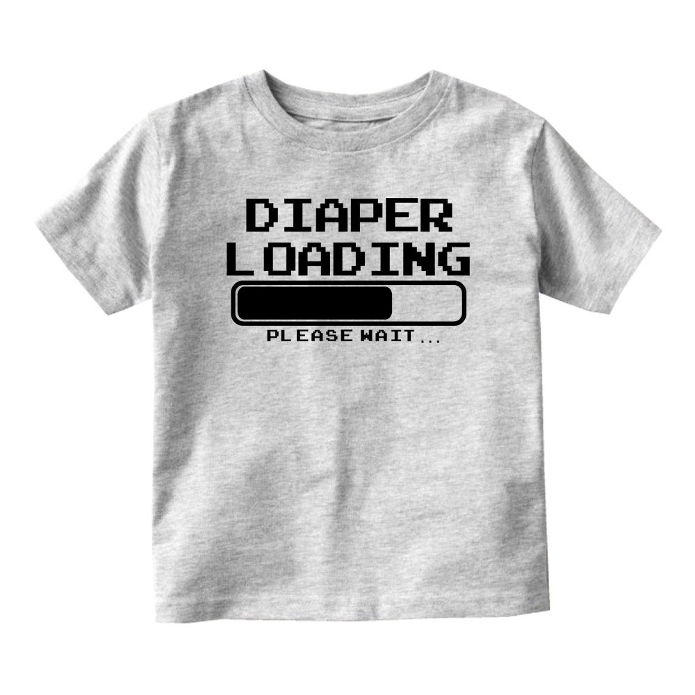 Diaper Loading Please Wait Poop Funny Baby Toddler Short Sleeve T-Shirt Grey