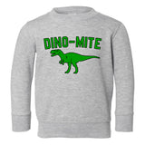 Dino Mite Dinosaur Funny Toddler Boys Crewneck Sweatshirt Grey