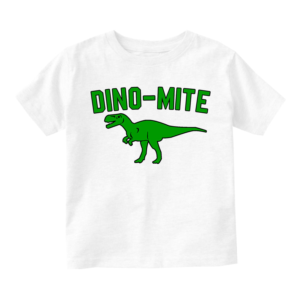 Dino Mite Dinosaur Funny Toddler Boys Short Sleeve T-Shirt White