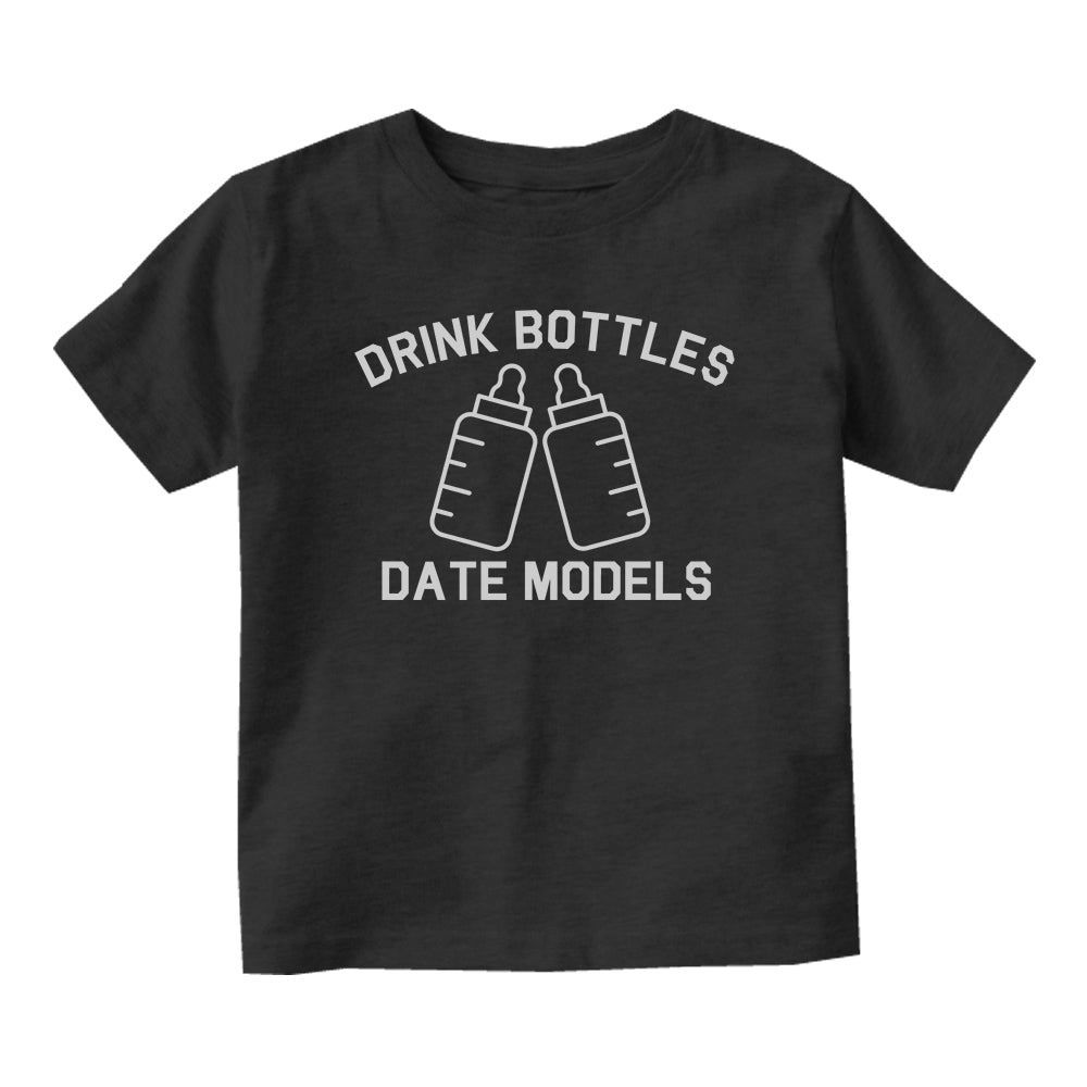 Drink Bottles Date Models Funny Baby Toddler Short Sleeve T-Shirt Black