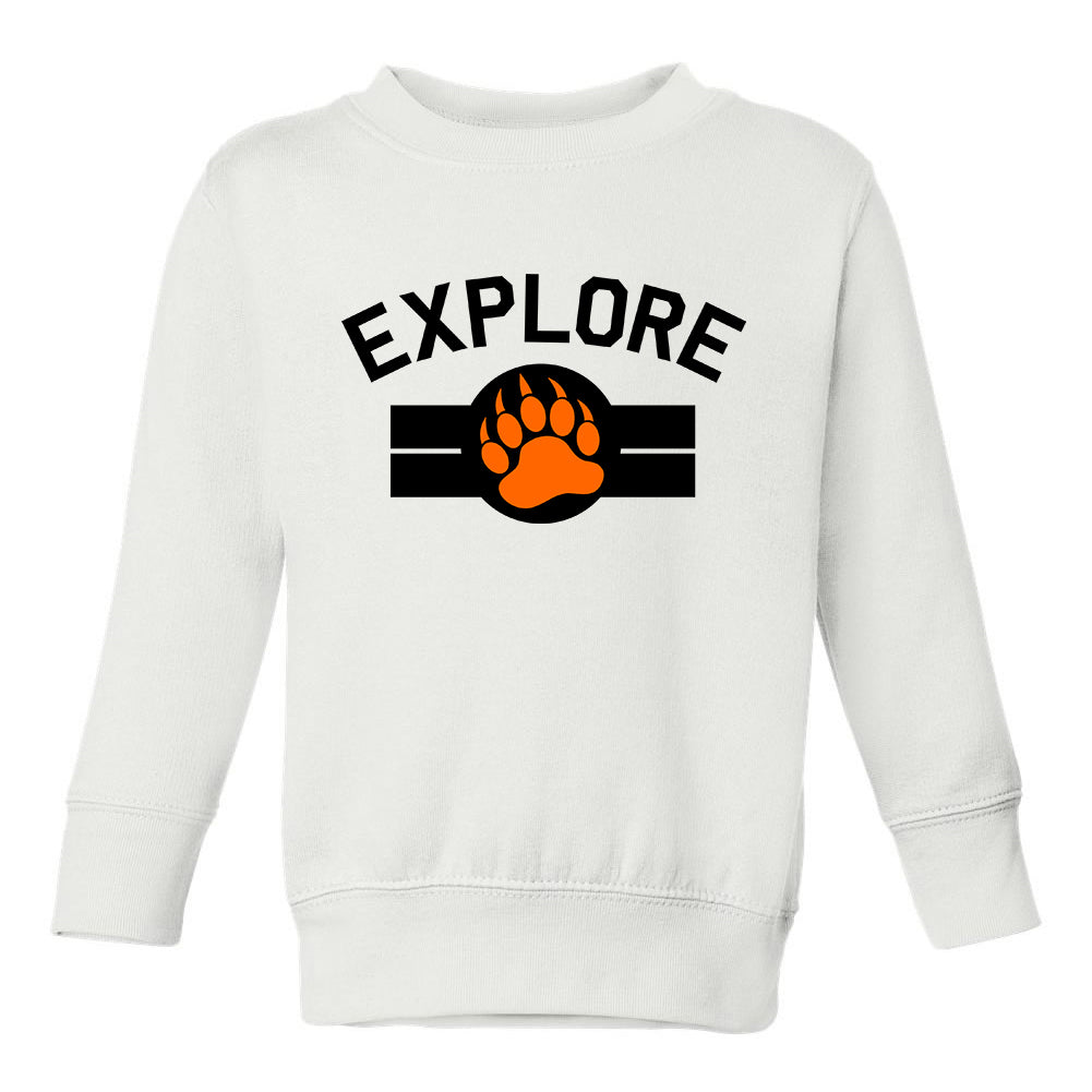 Explore Bear Paw Camping Toddler Boys Crewneck Sweatshirt White