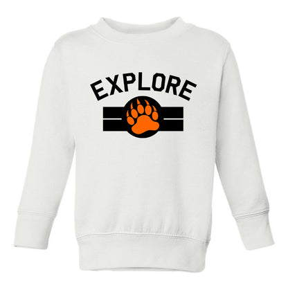 Explore Bear Paw Camping Toddler Boys Crewneck Sweatshirt White