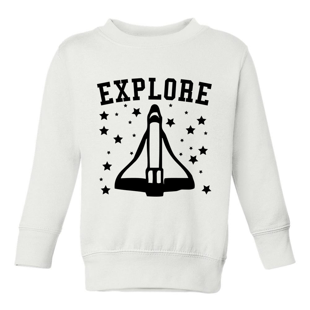 Explore Spaceship Toddler Boys Crewneck Sweatshirt White