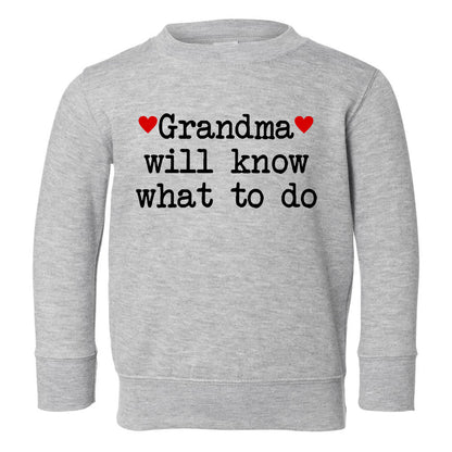 Grandma Will Know What To Do Heart Toddler Boys Crewneck Sweatshirt Grey