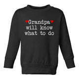 Grandpa Will Know What To Do Heart Toddler Boys Crewneck Sweatshirt Black