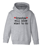 Grandpa Will Know What To Do Heart Toddler Boys Pullover Hoodie Grey