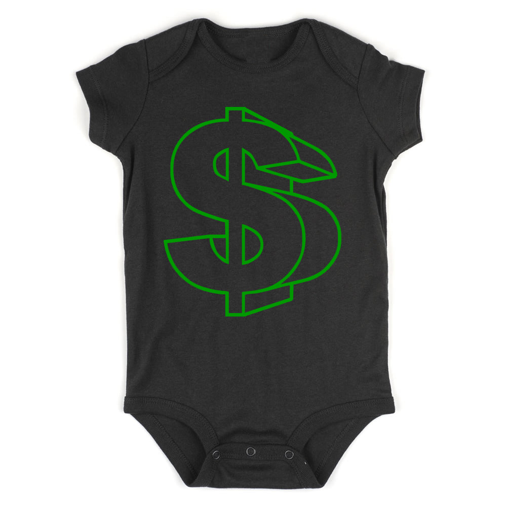 Green Money Sign Infant Baby Boys Bodysuit Black