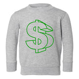 Green Money Sign Toddler Boys Crewneck Sweatshirt Grey