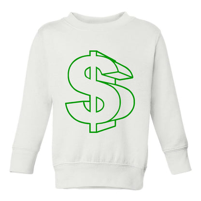 Green Money Sign Toddler Boys Crewneck Sweatshirt White