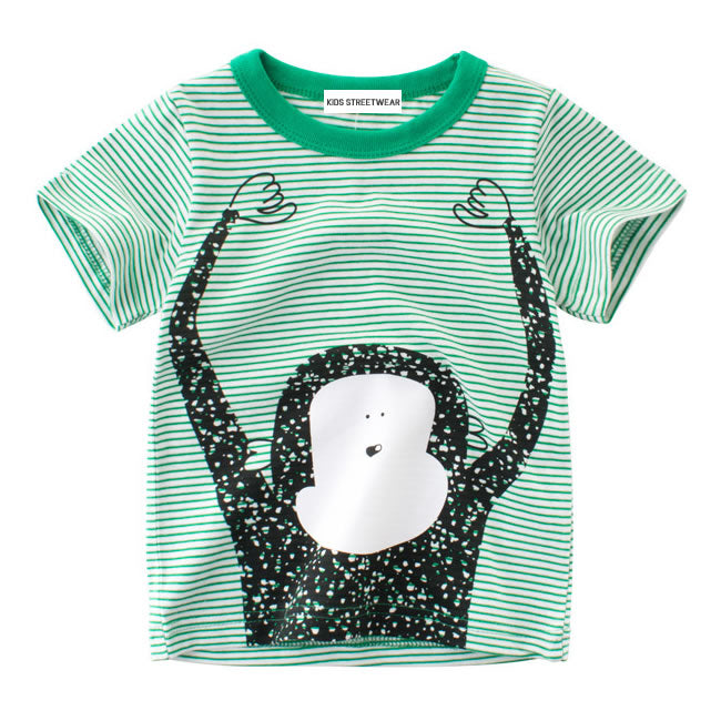 Green Striped Monkey Toddler Boys T-Shirt