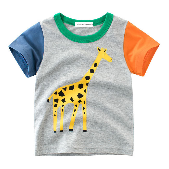 Grey Giraffe Graphic RM Toddler Boys Colorblock T-Shirt