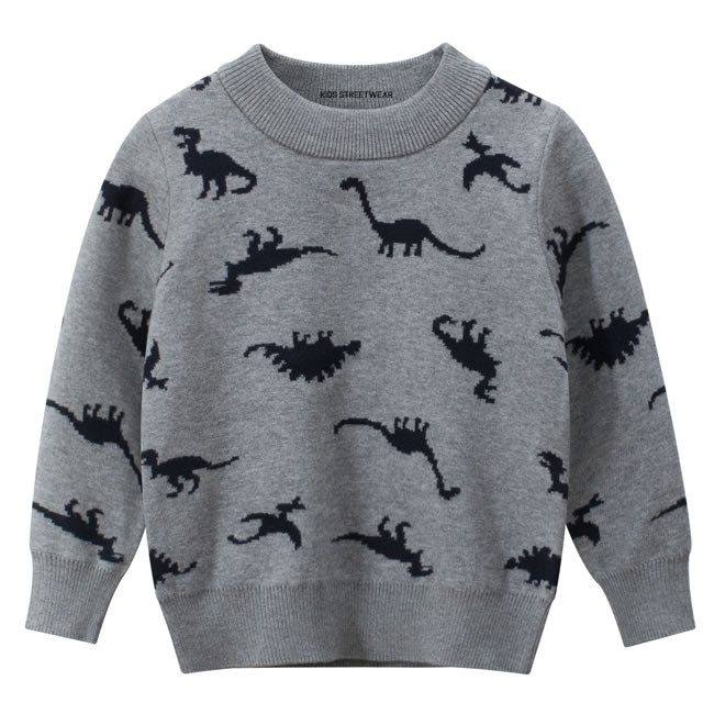 Grey Dinosaur All Over Knitted Toddler Boys Sweater