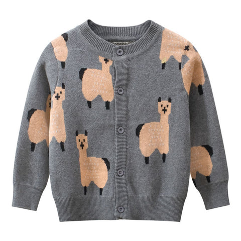 Grey Llama Pattern Toddler Knitted Cardigan Sweater