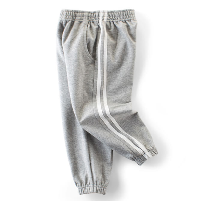 Grey Classic Double Striped Toddler Boys Casual Pants
