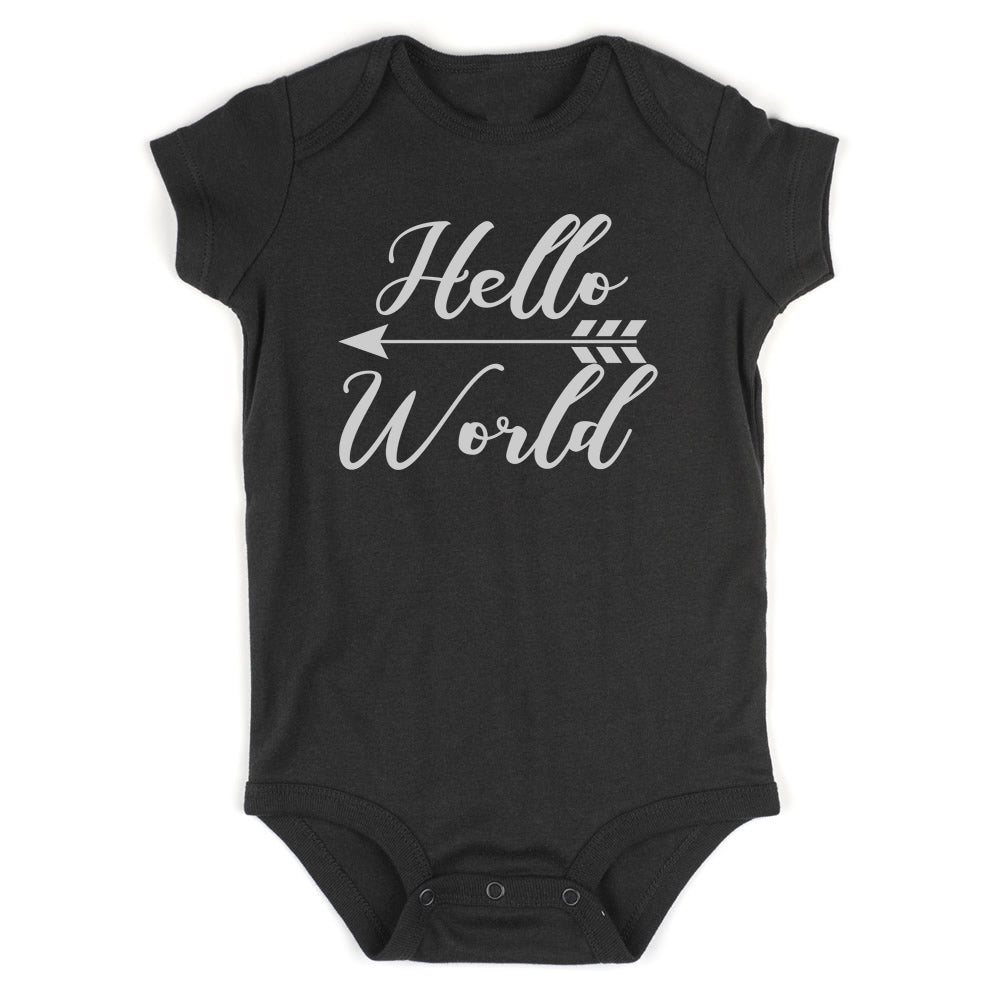 Hello World Arrow First Day Born Baby Bodysuit One Piece Black