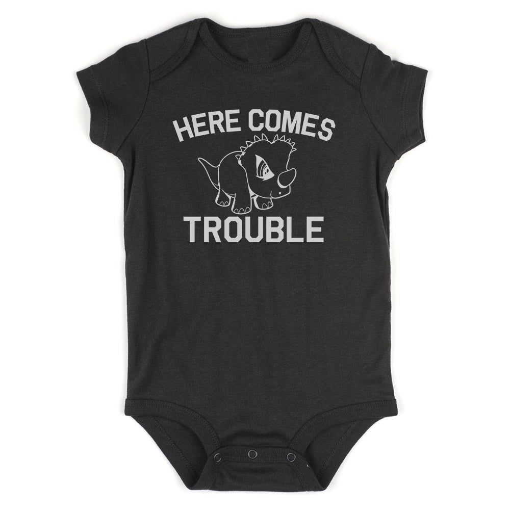 Here Comes Trouble Baby Bodysuit One Piece Black