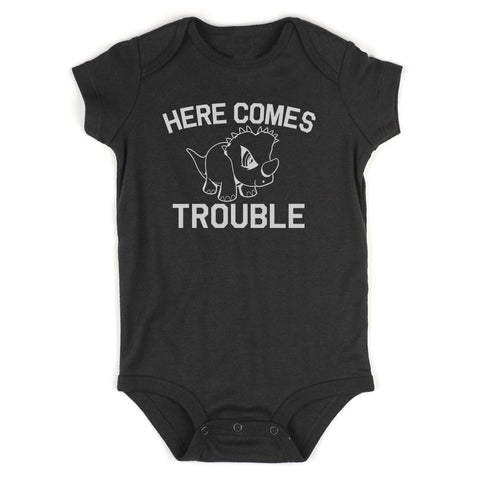 Here Comes Trouble Baby Bodysuit One Piece Black