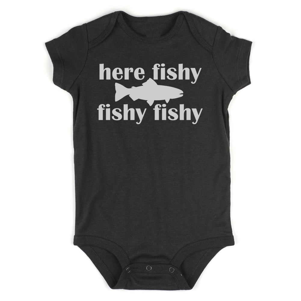 Here Fishy Fishy Fishy Trout Infant Baby Boys Bodysuit Black