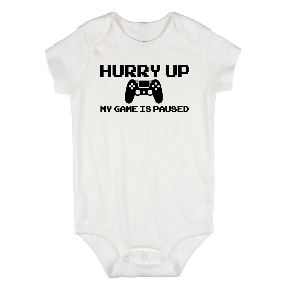 Hurry Up My Is Game Paused Infant Baby Boys Bodysuit White