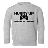 Hurry Up My Is Game Paused Toddler Boys Crewneck Sweatshirt Grey