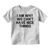 I Am Why We Cant Have Nice Things Baby Infant Short Sleeve T-Shirt Grey