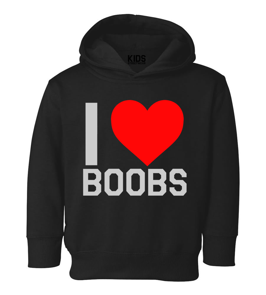 I Love Boobs Red Heart Toddler Boys Pullover Hoodie Black