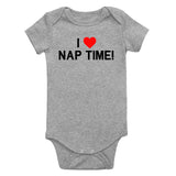 I Love Nap Time Red Heart Infant Baby Boys Bodysuit Grey