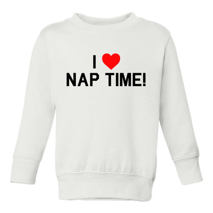 I Love Nap Time Red Heart Toddler Boys Crewneck Sweatshirt White