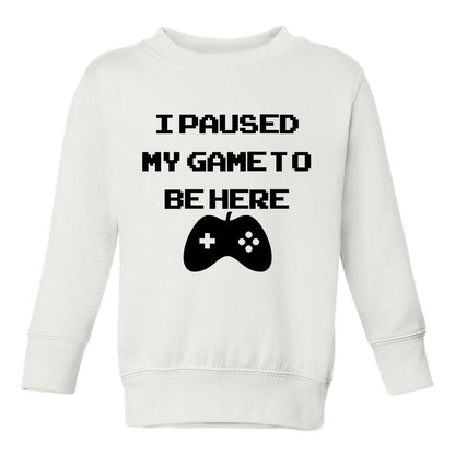 I Paused My Game To Be Here Toddler Boys Crewneck Sweatshirt White