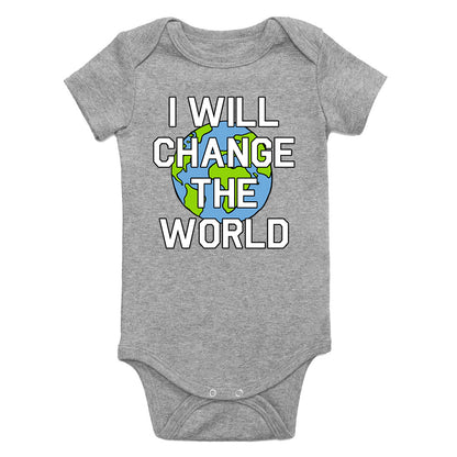 I Will Change The World Infant Baby Boys Bodysuit Grey