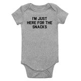 Im Just Here For The Snacks Funny Infant Baby Boys Bodysuit Grey