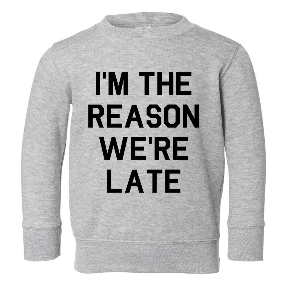 Im The Reason Were Late Funny Toddler Boys Crewneck Sweatshirt Grey