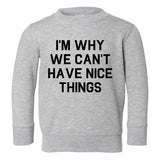 Im Why We Cant Have Nice Things Toddler Boys Crewneck Sweatshirt Grey