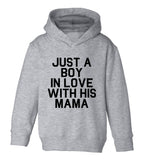 Just A Boy In Love With His Mama Toddler Boys Pullover Hoodie Grey