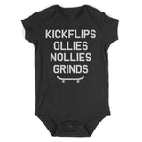 Kickflips Ollies Grinds Skateboarding Infant Baby Boys Bodysuit Black
