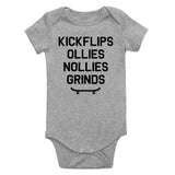 Kickflips Ollies Grinds Skateboarding Infant Baby Boys Bodysuit Grey