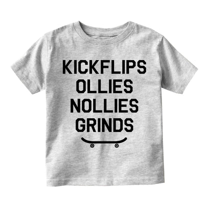 Kickflips Ollies Grinds Skateboarding Infant Baby Boys Short Sleeve T-Shirt Grey