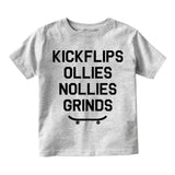 Kickflips Ollies Grinds Skateboarding Infant Baby Boys Short Sleeve T-Shirt Grey
