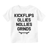 Kickflips Ollies Grinds Skateboarding Infant Baby Boys Short Sleeve T-Shirt White