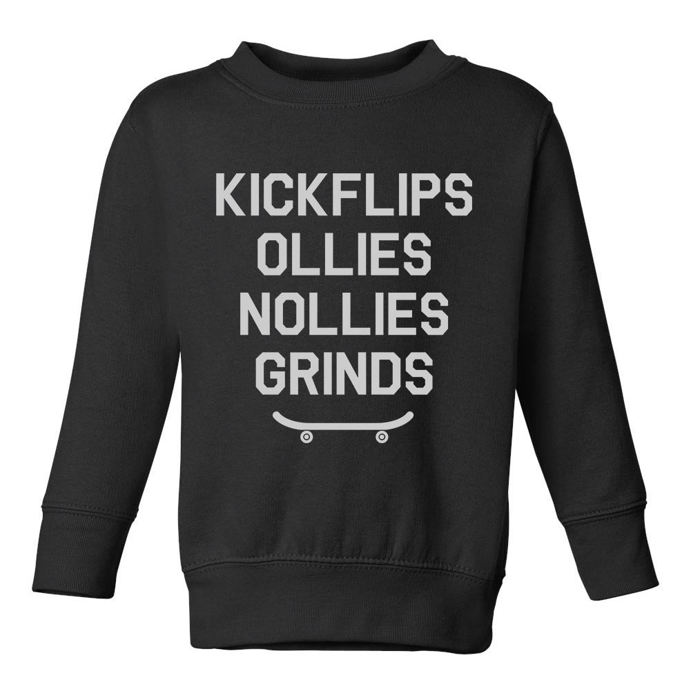 Kickflips Ollies Grinds Skateboarding Toddler Boys Crewneck Sweatshirt Black