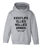 Kickflips Ollies Grinds Skateboarding Toddler Boys Pullover Hoodie Grey