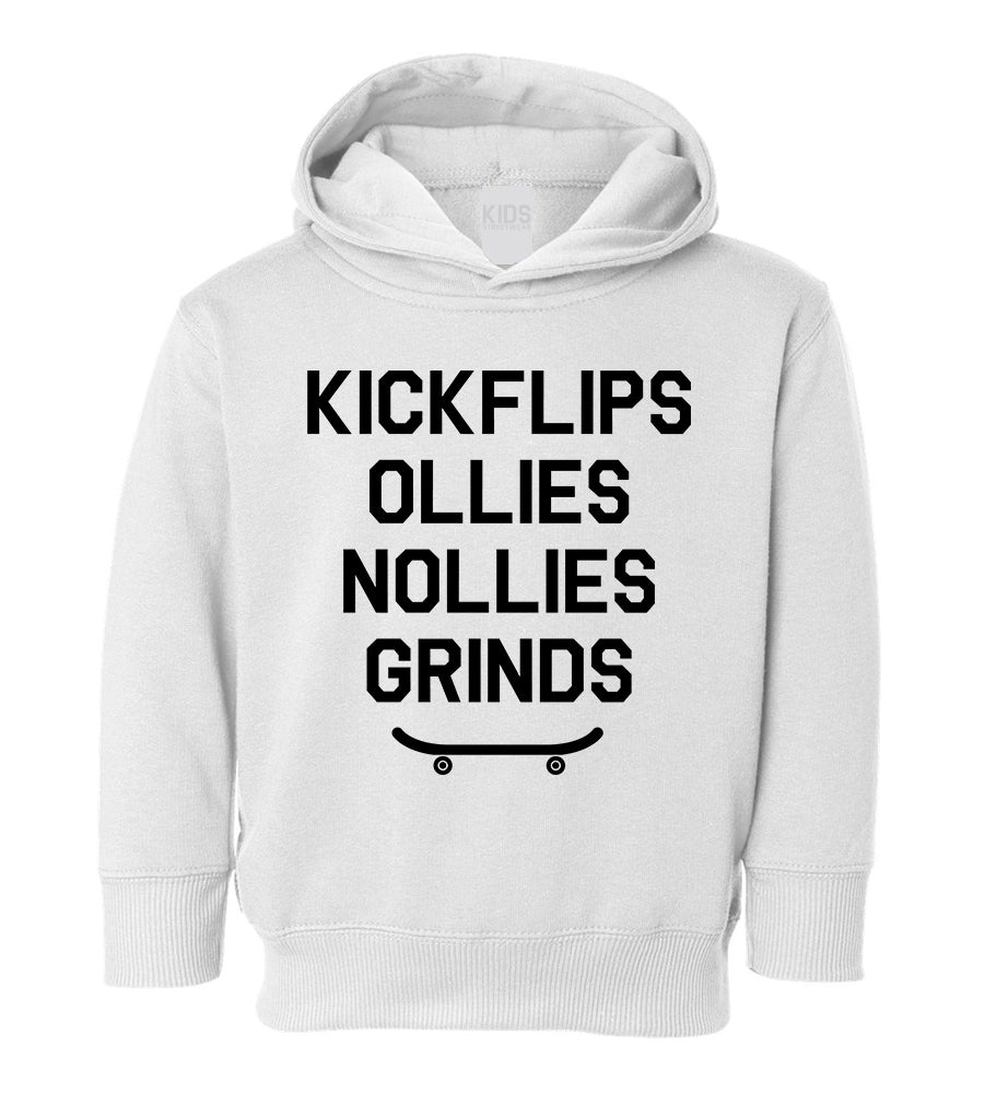 Kickflips Ollies Grinds Skateboarding Toddler Boys Pullover Hoodie White